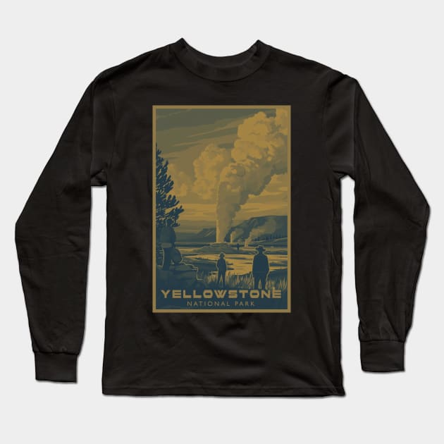 Doutone Yellowstone National Park Travel Poster Long Sleeve T-Shirt by GreenMary Design